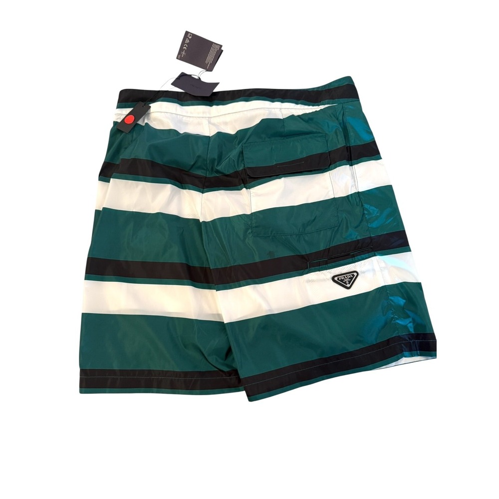 PRADA UB334 Men's Strip Boxer Baiadera Nylon Green Swim Suit Sz. 46- 32" Waist